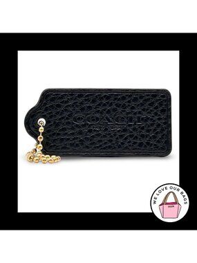 COACH HANG TAG 2.25" Bag Charm Keychain Fob New York Black Pebbled Leather Large